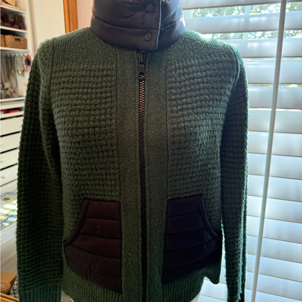 Lisa Todd wool/cotton Green Knit Jacket with Black Accents